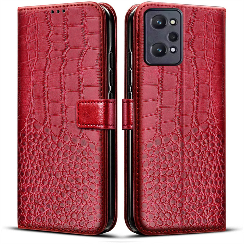 Realme Gt 6 - Роскошный кожаный чехол-бумажник с магнитной откидной